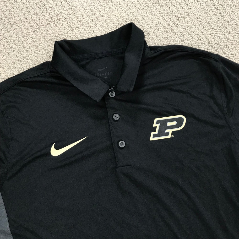 Nike Purdue Boilermakers Dri-FIT Polo Shirt Mens Large Black Grey NCAA Golf